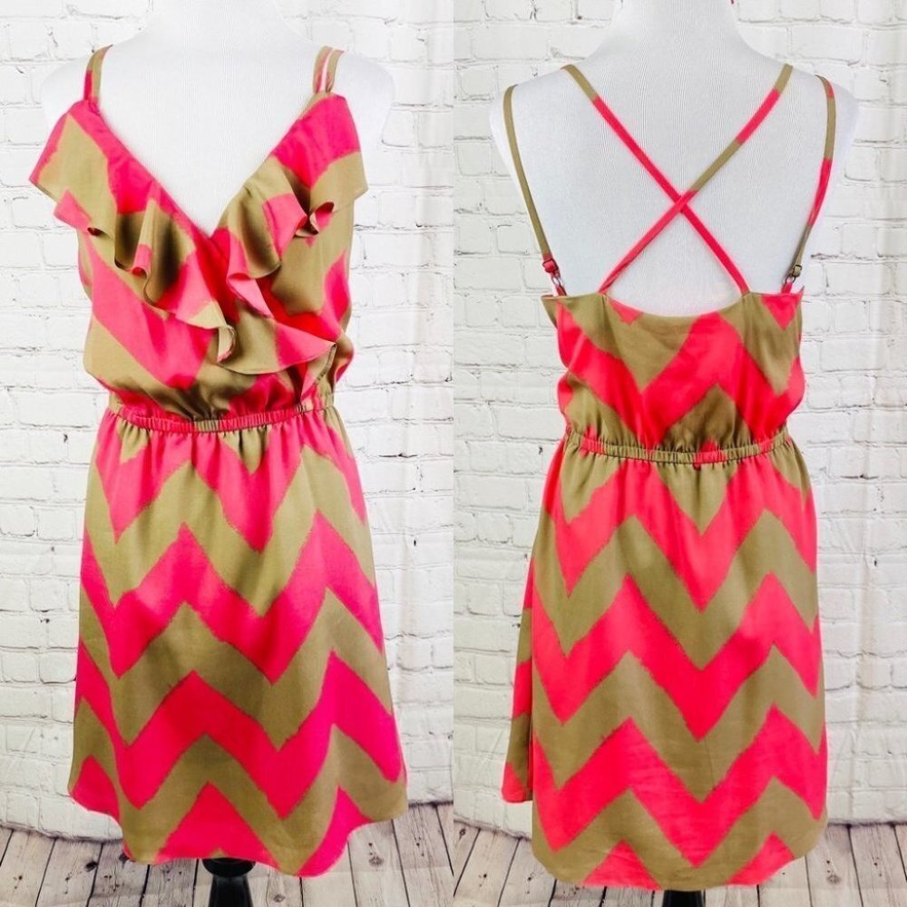 BCBGeneration Summer Strap Dress Pink Tan Ruffles - Picture 16 of 16